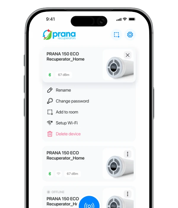PRANA-App: Übersicht über Geräte, Automatisierungen und Live-Werte