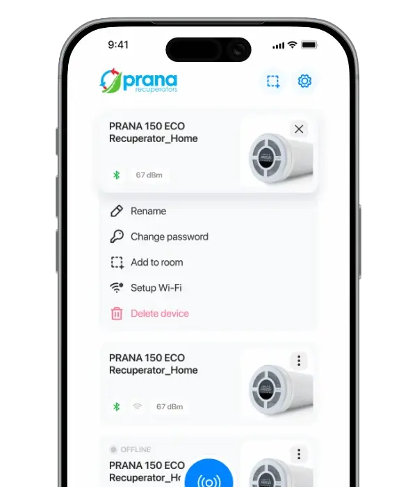 Prana Nordic-appen som visar översikt av enheter, automationer och live-värden