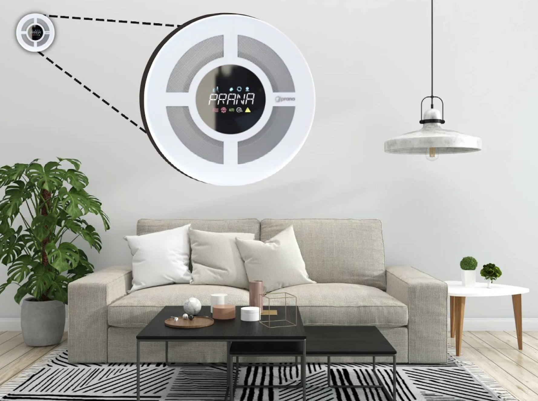 Prana Nordic monterad på väggen med sensorpanel synlig